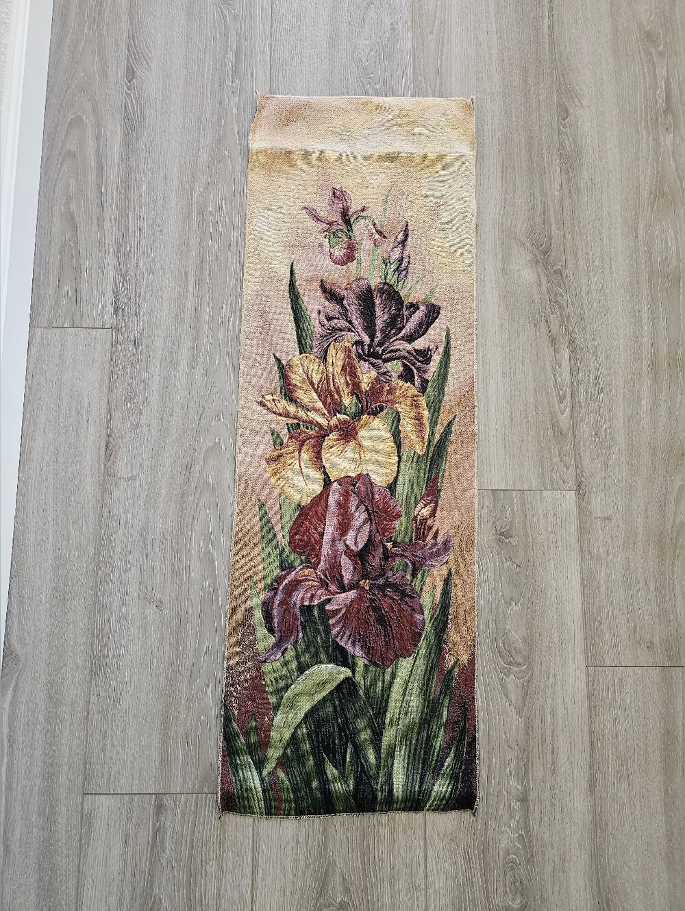 Vintage Russian Gobelen Iris Tapestry | Tall Vertical Woven Wall Art | Floral
